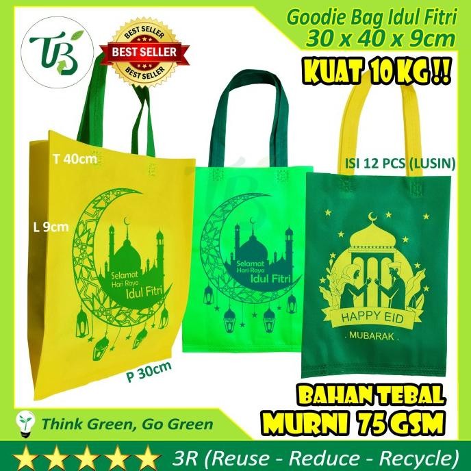

✨ BISA COD ✨ Dijual Goodie Bag Tas Spunbond Idul Fitri Lebaran Bukan Paper Bag - Kuning, M