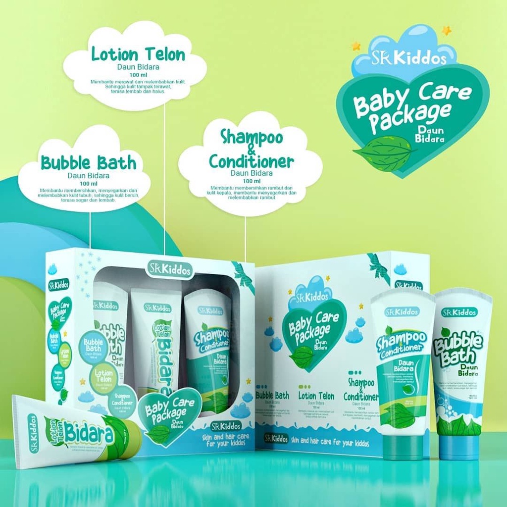 SR12 Baby Care Package Daun Bidara Lotion Telon Bubble Bath Shampoo Conditioner Kado Bayi Gift Set Hampers Baby Bayi BPOM