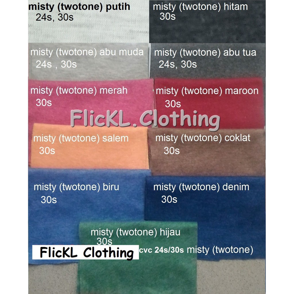 Bahan Kain Kaos Baju Cvc 30s Twotone Polos Sablon Bordir Rib Kerah Matching