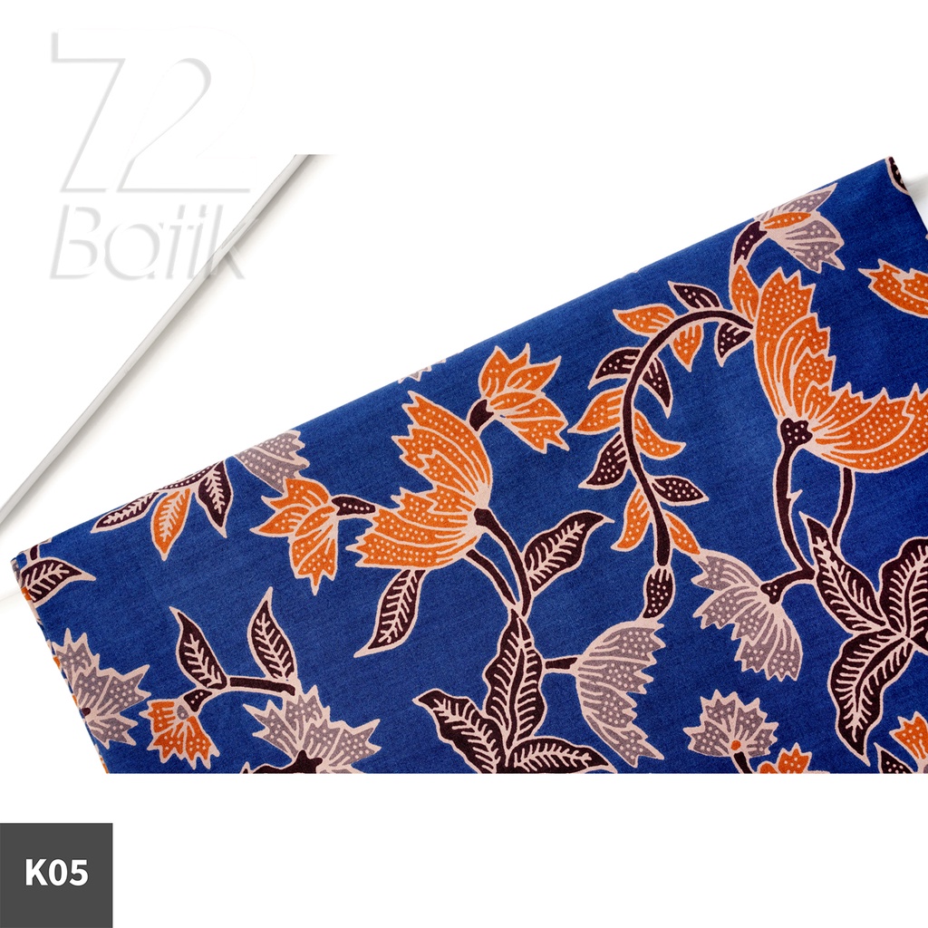 KAIN BATIK PREMIUM Bahan Katun Motif Kembang Warna Biru Orange Hitam 722361 Cap 72 Jarik Jarit Samping Kebat Panjang Batik Katun Modern Premium Bahan Seragam Batik Pernikahan Kantor Keluarga Murah Kamen Jadi Batik Bali Lembaran