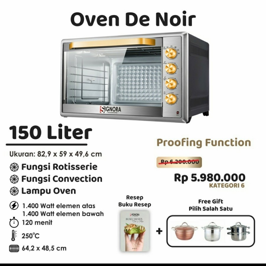 Oven Signora De Noir Kapasitas 150L - Free Hadiah Kategori 6