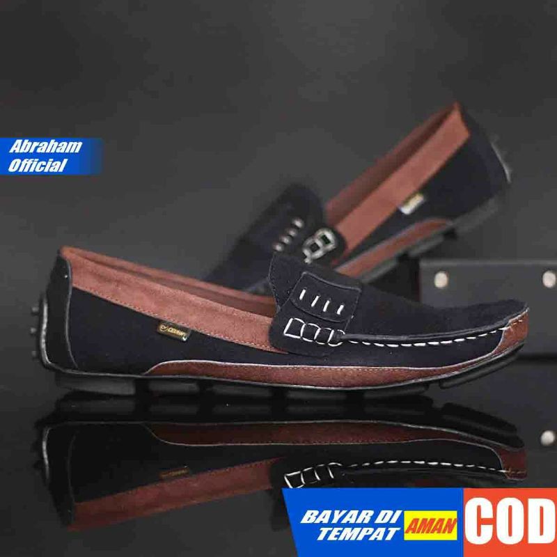 ABRHM AHARON Sepatu Slip On Pria Sepatu Pria Casual Sepatu Casual Pria Kulit Asli Sepatu Kasual Slop Anti Slip Semi Formal Kerja Kuliah Gaya Santai Keren Kekinian Original Murah Terlaris