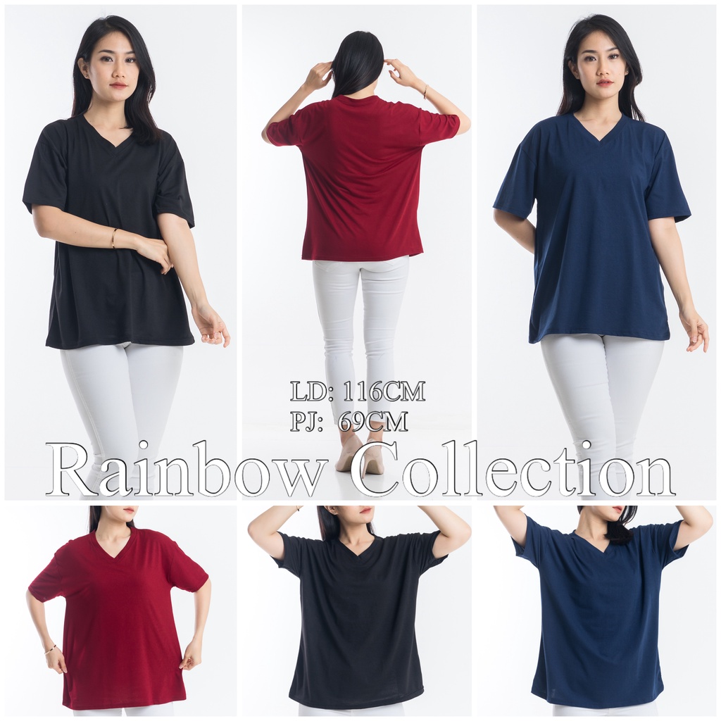 V-NECK JUMBO XXL Pendek /Kaos Polos Basic Vneck Pendek /  t-shirt / Atasan Pakaian Wanita Murah