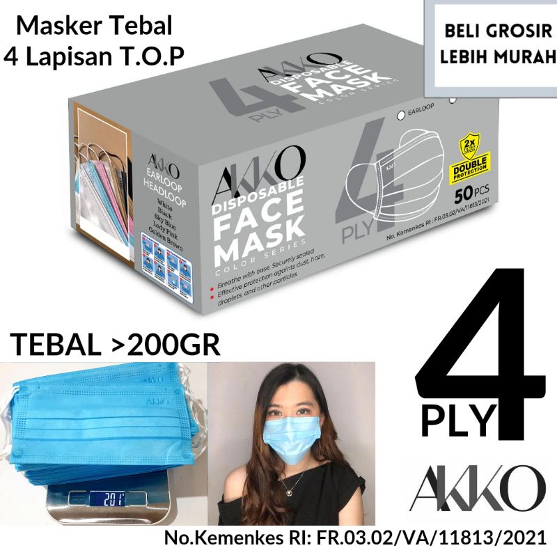 MASKER AKKO TEBAL EARLOOP COLOR SERIES DOUBLE FILTER GANDA ORIGINAL KEMENKES