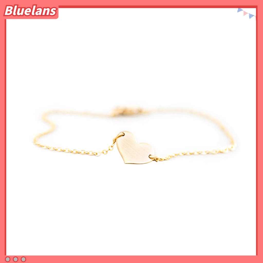 Bluelans Gelang Rantai Ganda Bentuk Hati Aksen Mutiara Tiruan Warna Solid Untuk Wanita