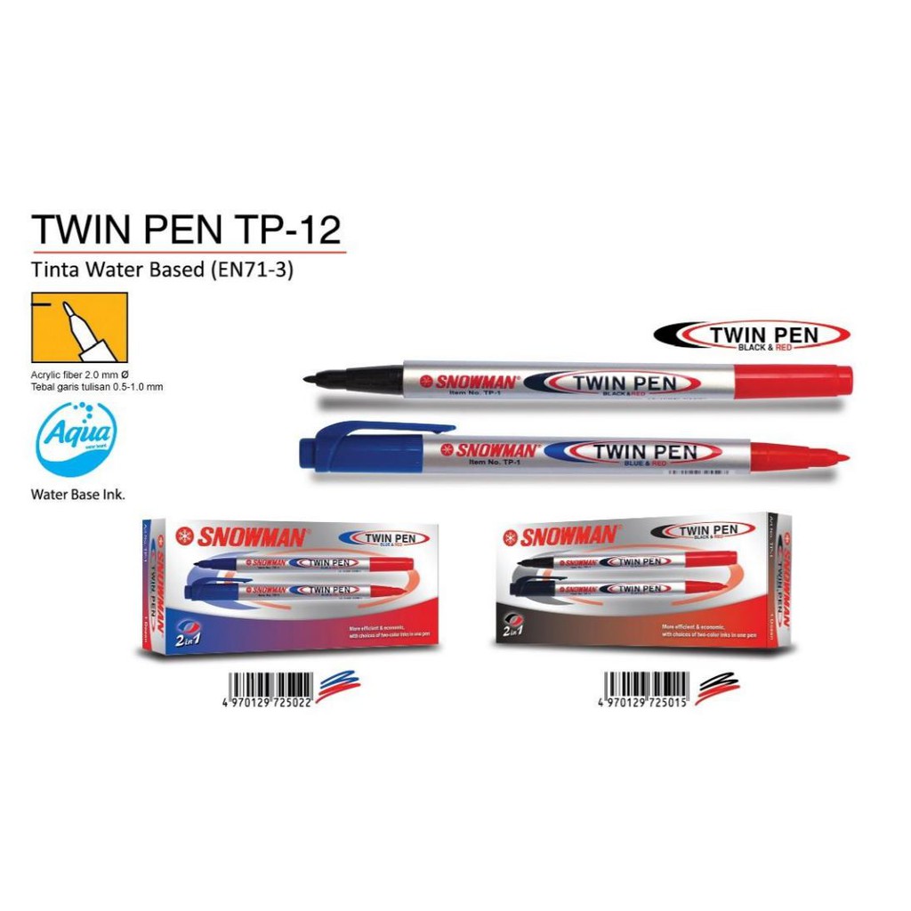 

Spidol Snowman Twin Pen 2 Warna [per 12 Spidol/ Per Lusin]