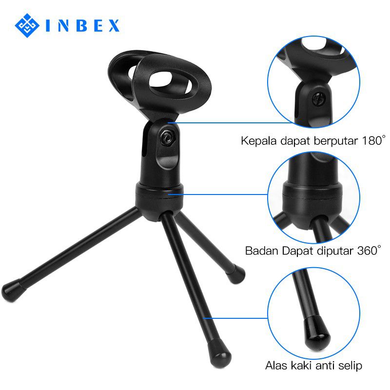 INBEX SF-666 Kondenser Mikrofon dengan Tripod+Mic Cover Untuk komputer Hp Karaoke Fleco