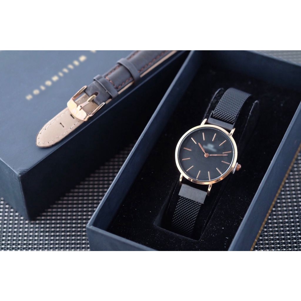 JAM TANGAN WANITA PRIA DW PETITE MAGNET PASIR PAKET TALI KULIT WD CLASSIC JAM TANGAN FASHION CEWEK C