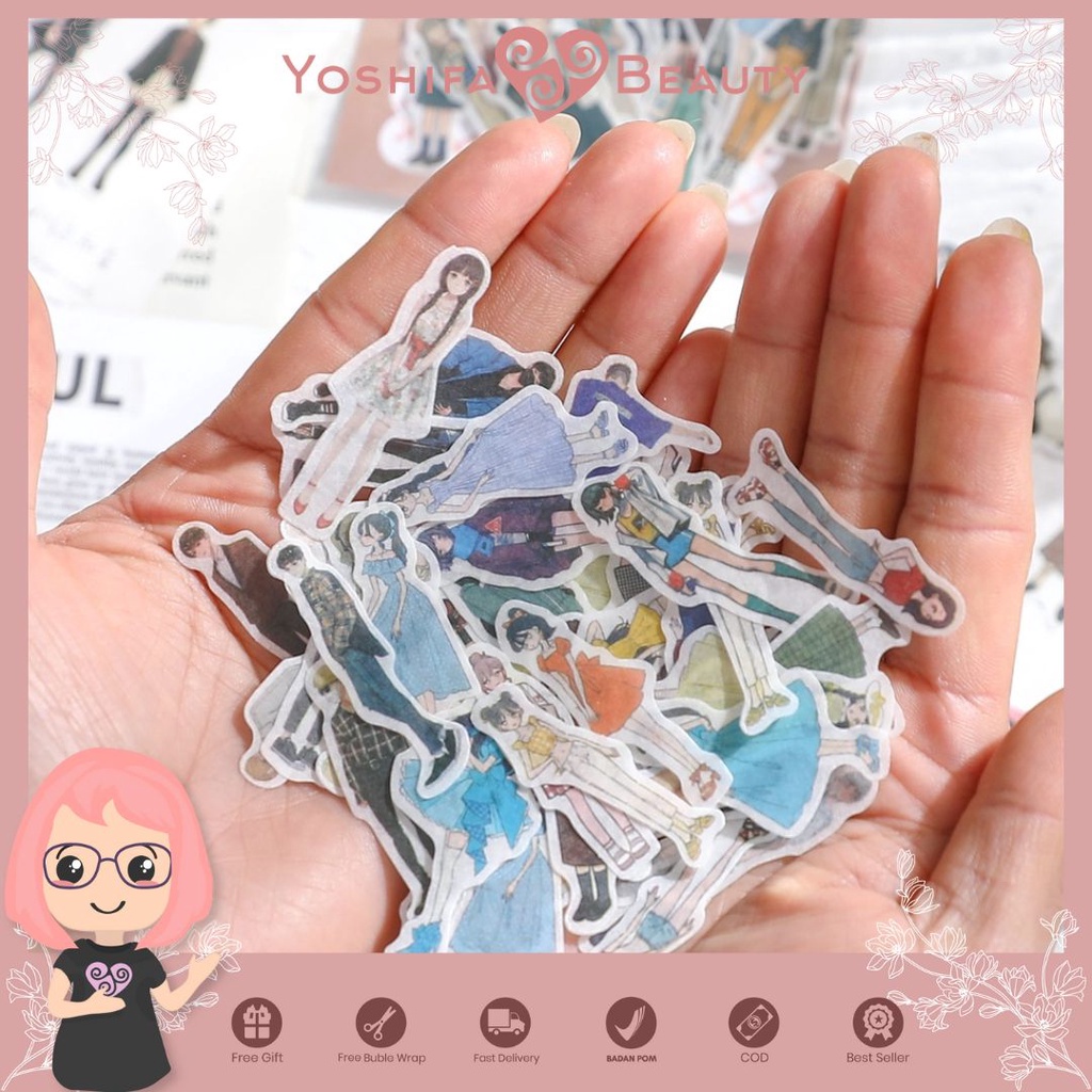 Stiker Aesthetic  40 Lembar Karakter Orang Korean style  | Sticker Kertas Washi Lucu Korea  | DIY Sticker wardrobe  Bahan PVC Untuk Deco Journalling