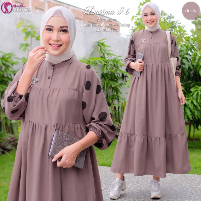 Midi Dress Remaja Dasima Bahan Katun Rayon Ori Shofiya Fashion Lebaran - Dusty #6