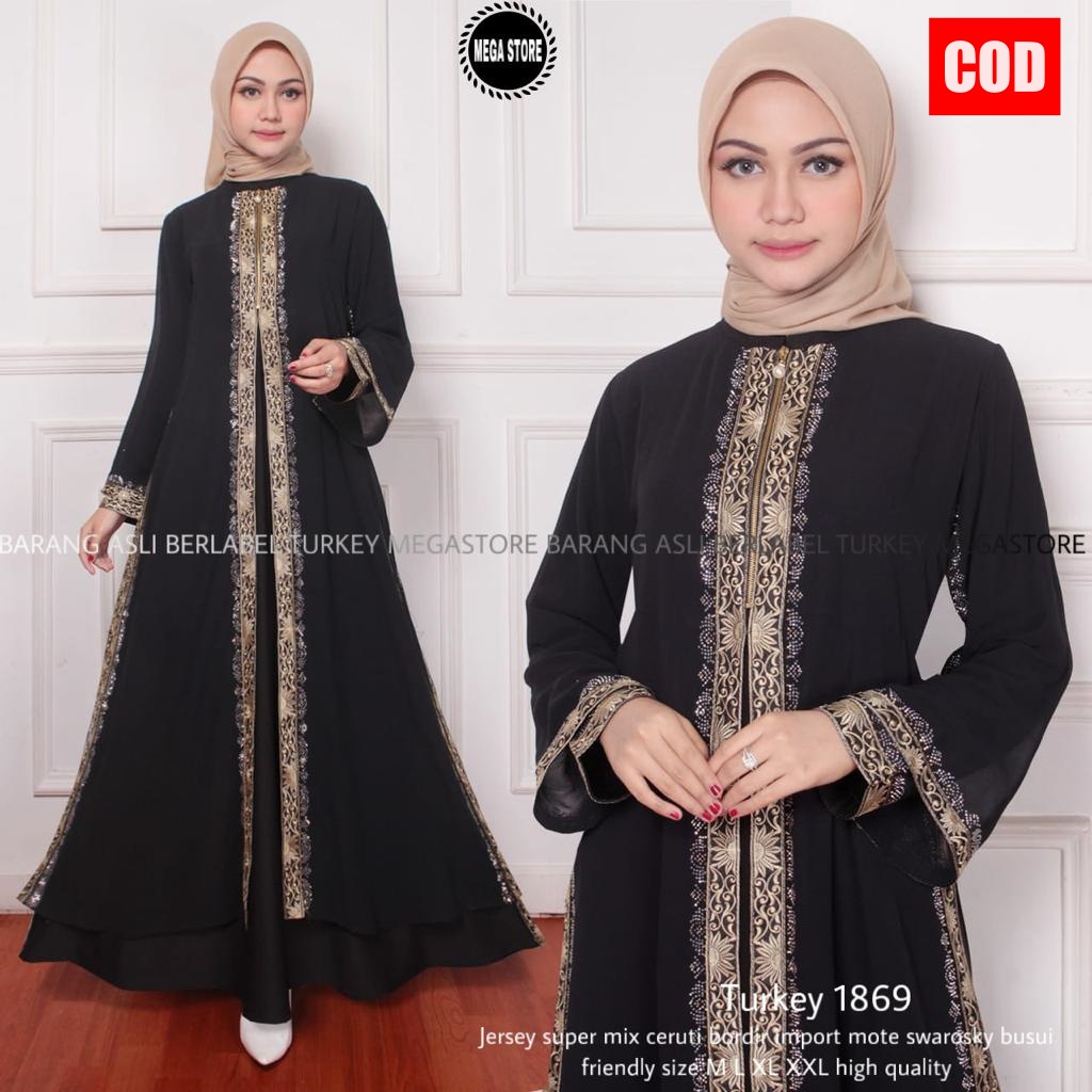 TURKEY 1869 Gamis Abaya Dress Dubai Arabian Style warna Hitam Wanita Ibu ibu Remaja Untuk Pesta Kond