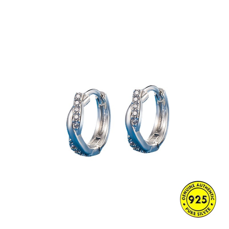 Anting Tusuk Sterling Silver 925 Desain Lilit Hias Berlian Gaya Retromewah Untuk Wanita