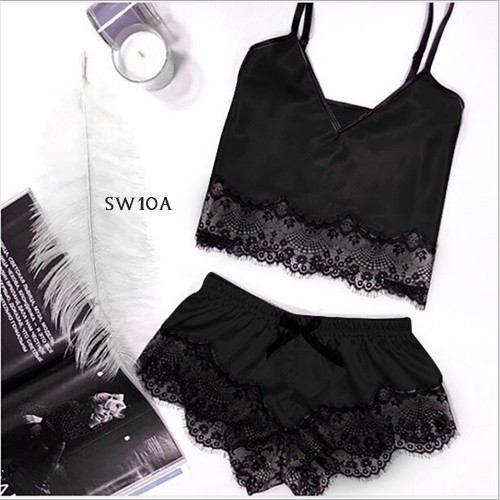 [PALING MURAH] LINGERIE SEXY BAJU TIDUR WANITA DEWASA GAUN MALAM HITAM SW10A