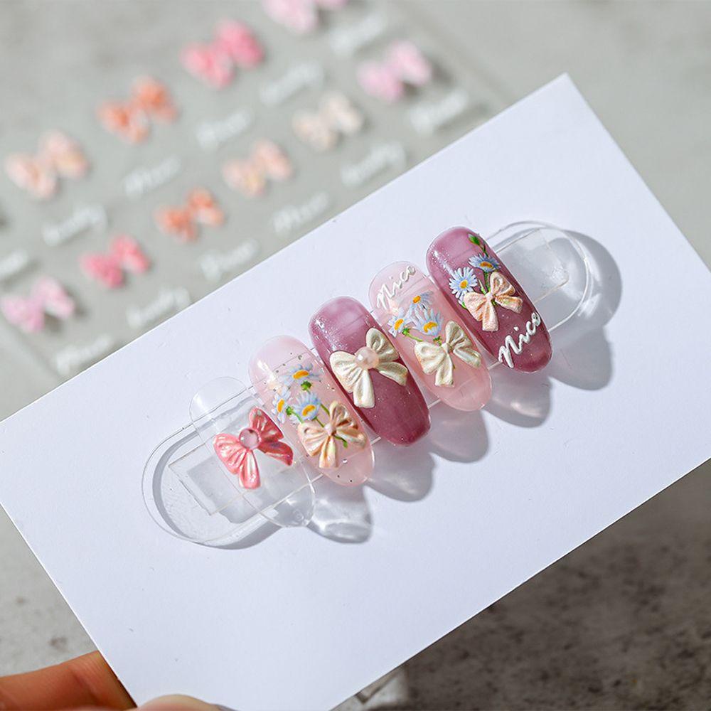 AUGUSTINA Agustina Ikatan Simpul Stiker Kuku Semangka 3D Relief Strawberry Bear Buah Perekat Diri DIY Nail Art Dekorasi