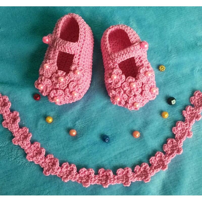 sepatu bayi 0 sampai 1 thn rajut anak  bayi bunga bunga