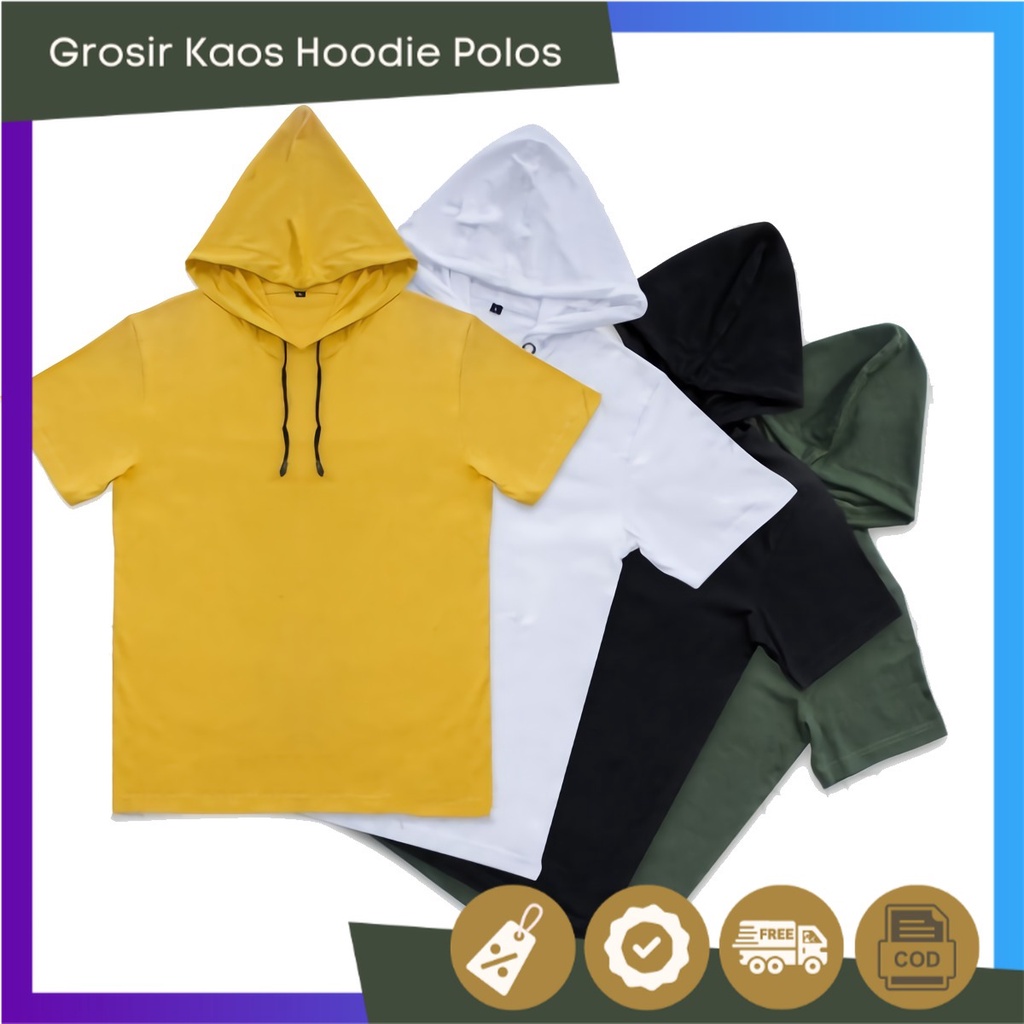 (COD) KAOS KUPLUK HOODIE POLOS KAOS HOODIE POLOS LENGAN PENDEK BAHAN FLEECE PREMIUM