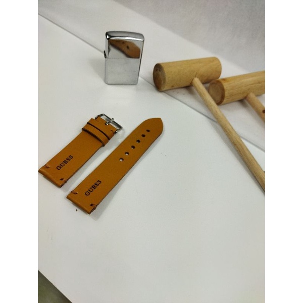 Tali Jam Tangan Kulit Asli Logo Jam Guess Warna Hitam - Garansi