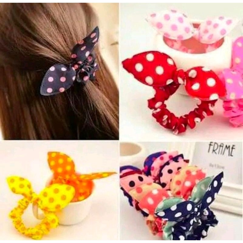 Vinztstore - Ikat Rambut Korea Pita Chibi Ikat Rambut Polkadot Ikat Rambut Anak Dewasa Murah