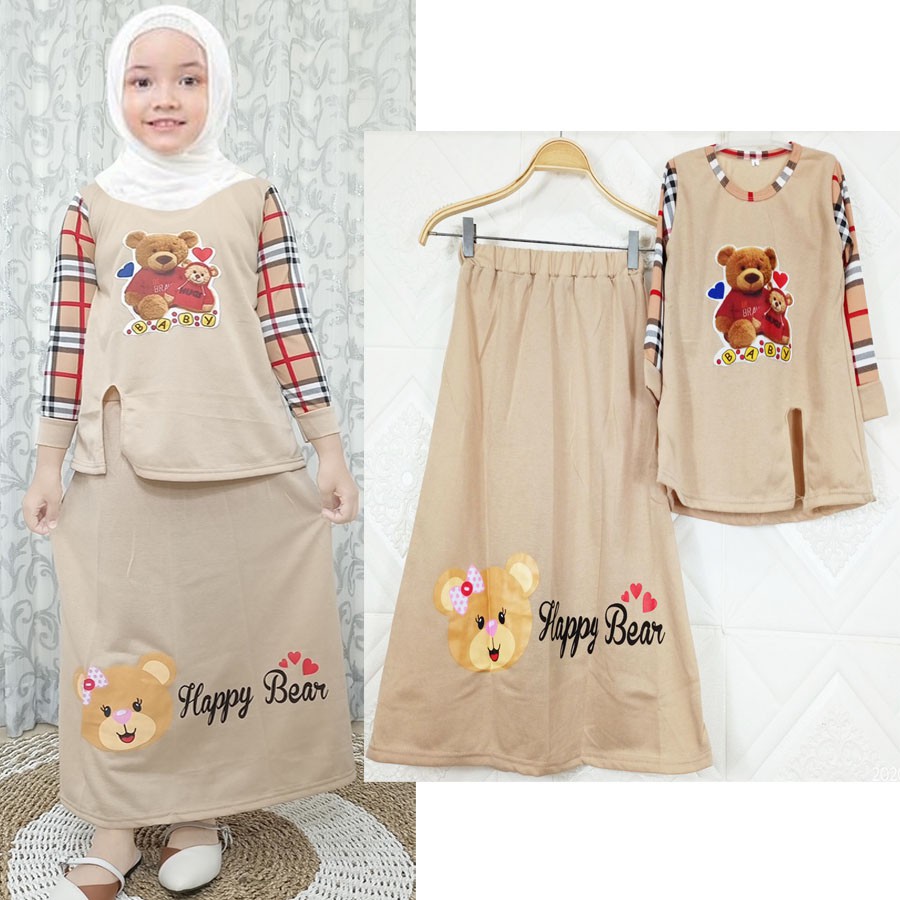 SET BAJU DAN ROK HAPPY BEAR ANAK SETELAN 4-12tahun CARLINA