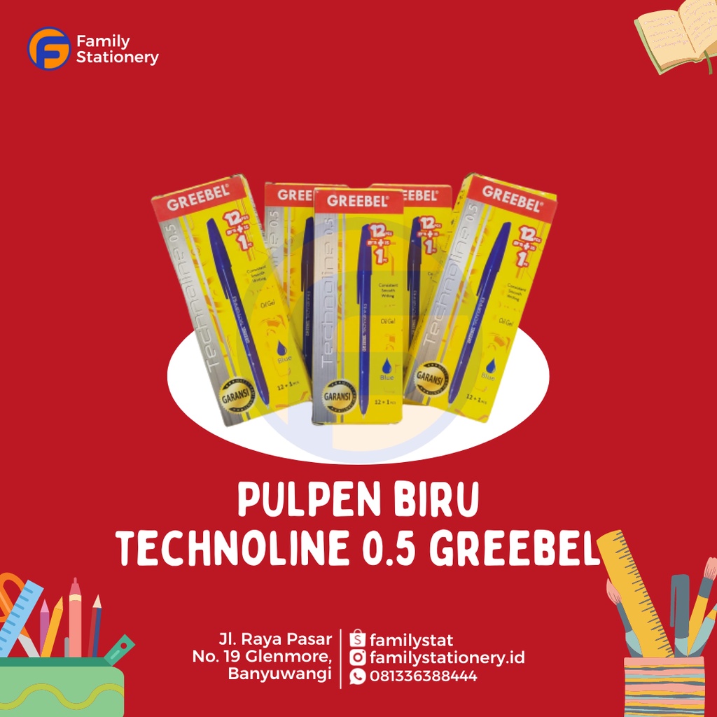 

(Pack) Greebel Ballpen Biru | Technoline 0.5mm