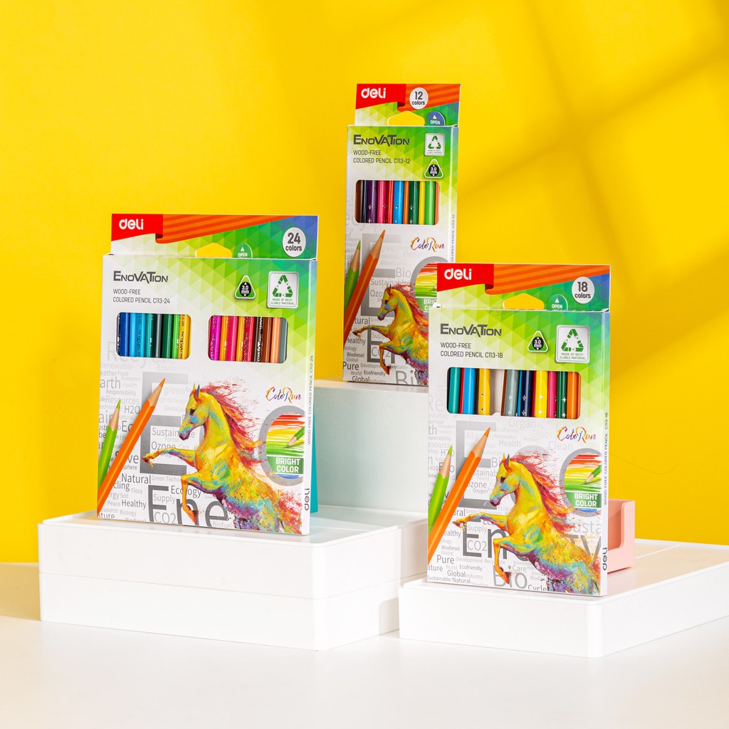 Deli Color Run Color Pencil / Pensil Warna 12 Warna Desain Segitiga Wood-Free EC114-1