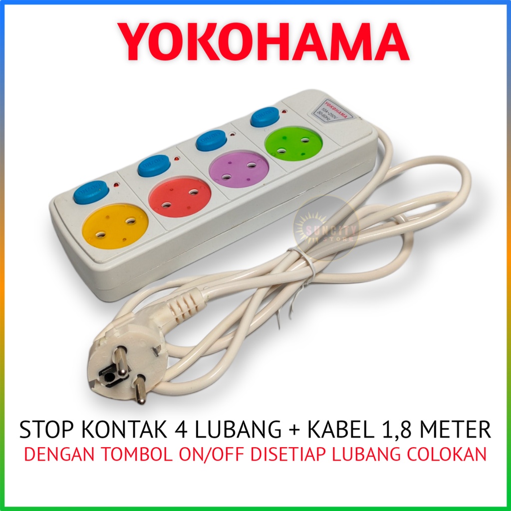 Yokohama Stop Kontak 3 / 4 / 5 Lubang + Kabel 1,8 Meter (Tombol ON/OFF Setiap Lubang Colokan)