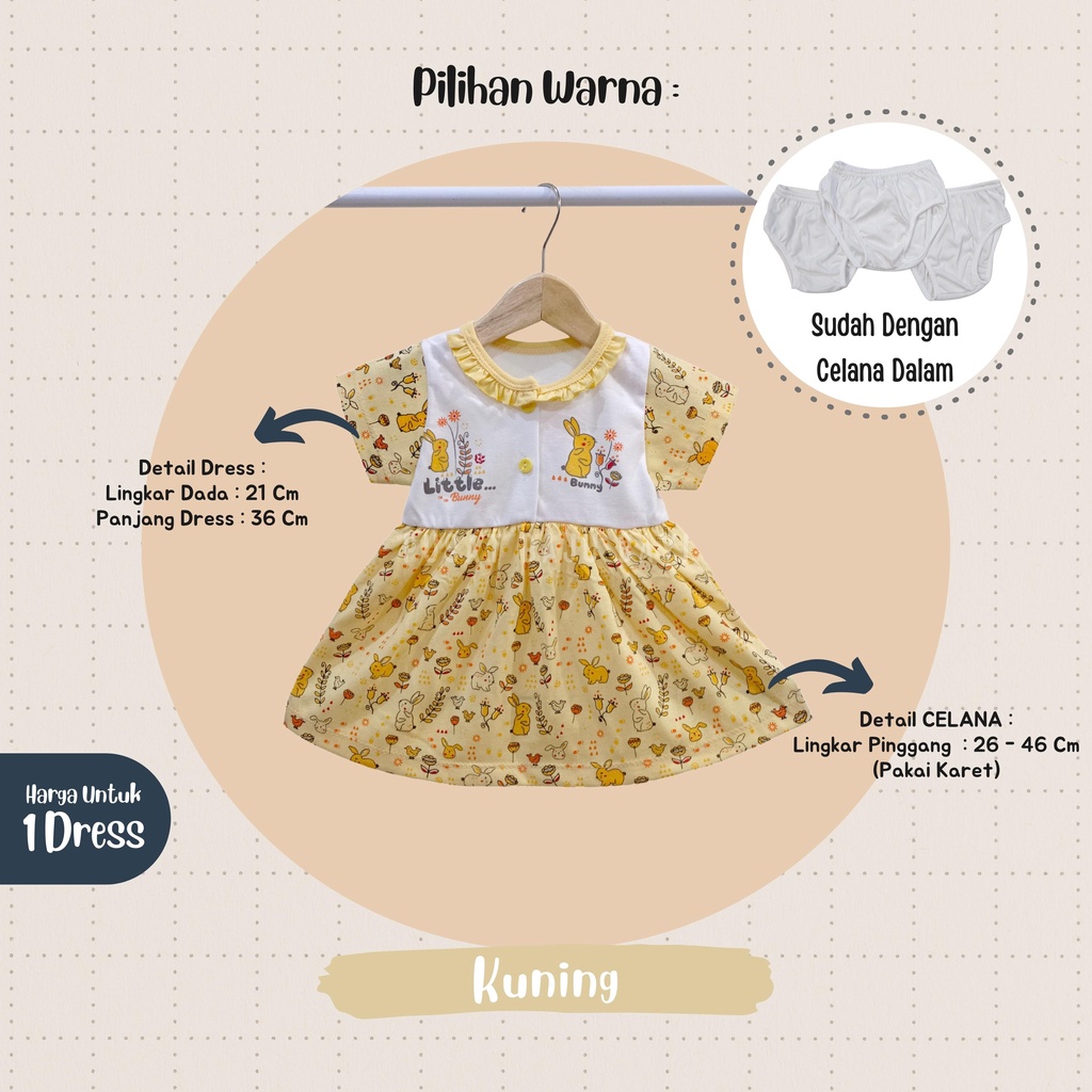 Dress Bayi Perempuan 0 - 3 Bulan merk Bona / Mungil motif LITTLE BUNNY