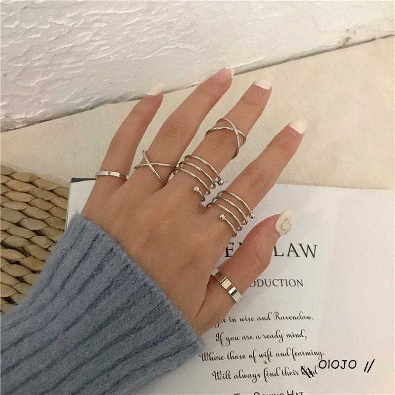 6 Pcs/set In Korea Cincin Gaya Punk Geometris Cincin Indah Pesta Pernikahan Wanita Fashion Perhiasan - COL