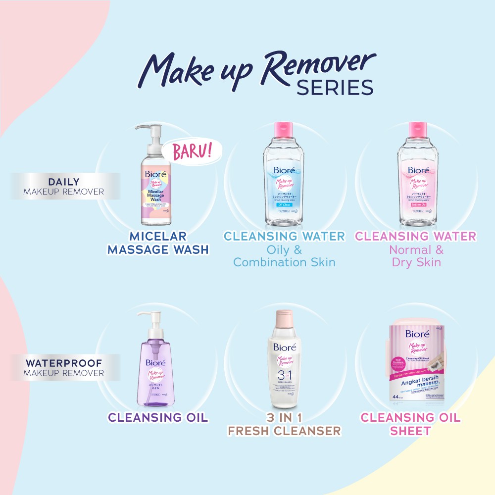 Biore Make Up Remover Cleansing Gel Untuk Light Make Up Micellar Massage Wash Non Alcohol 90 ml