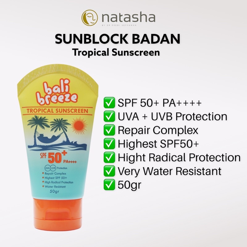 SUNBLOCK BADAN SPF 50++ NATASHA SKINCARE X BALI BREEZE 50gr UNTUK BERJEMUR DI PANTAI