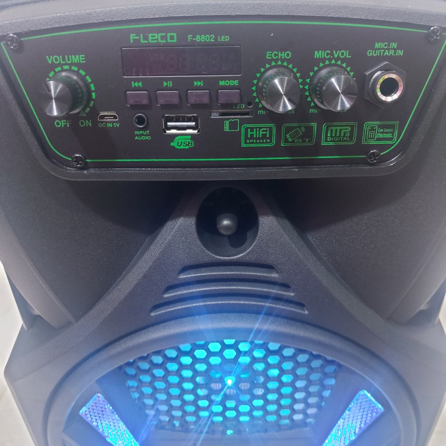 COD SPEAKER BLUETOOTH KARAOKE 8'5 INCH FLECO F-8802 LED PLUS MIC KARAOKE X-BASS//SALON AKTIF FLECO X-BASS//SPEAKER KARAOKE