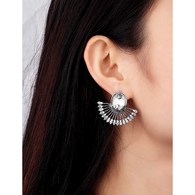 LRC Anting Tusuk Fashion Silver Diamond Metal Tassel Earrings F61357