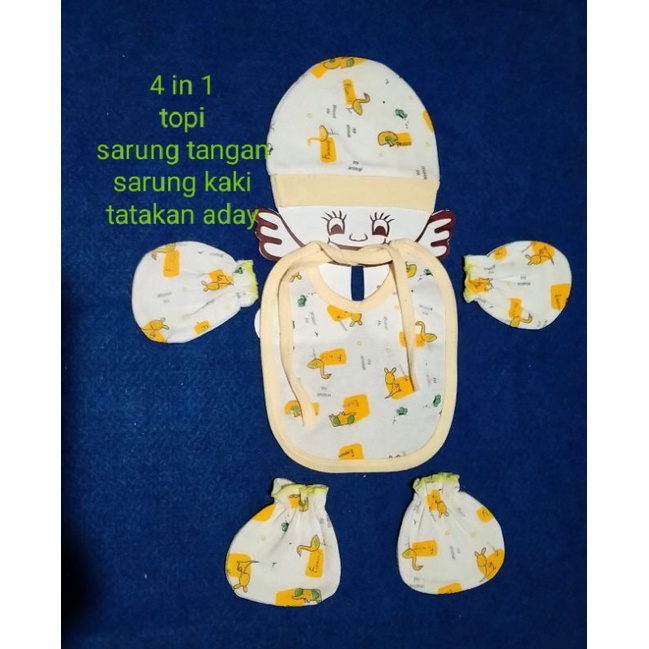 4 in 1 Topi Sarung Tangan Sarung Kaki Bayi Dan Tatakan Aday