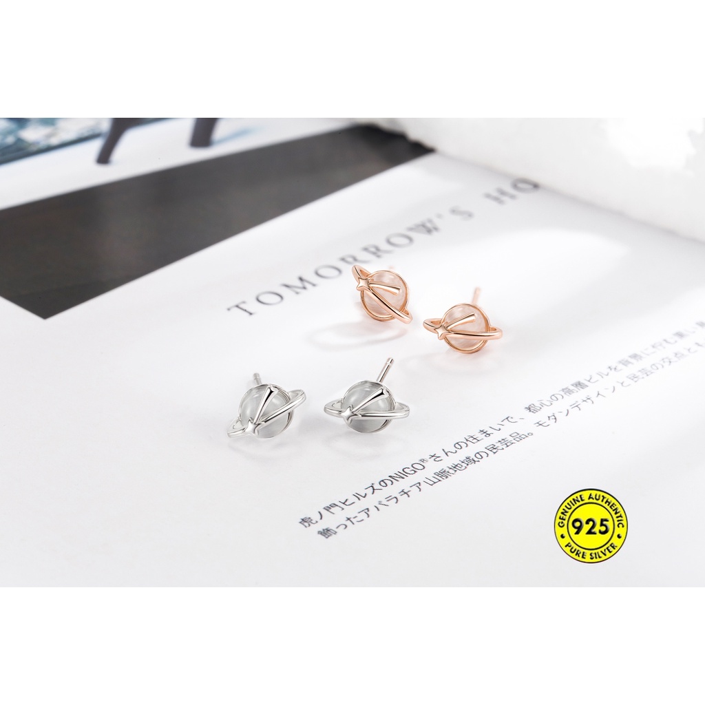 Anting Stud Desain Batu Opal Bola Tembak Start Bahan Sterling Silver