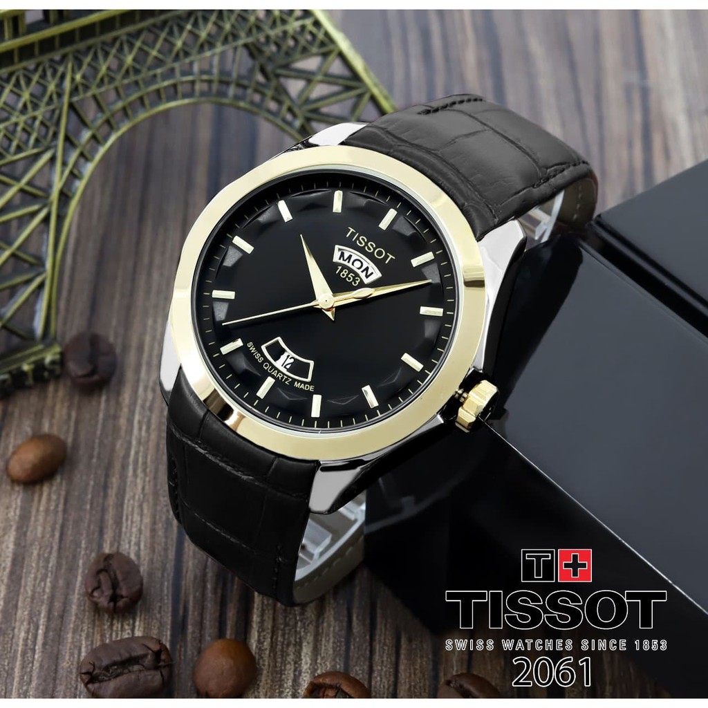 Chittagong Gaoual Jam Tangan Pria T15s0t Daydate 02 Leather Black Ring Gold