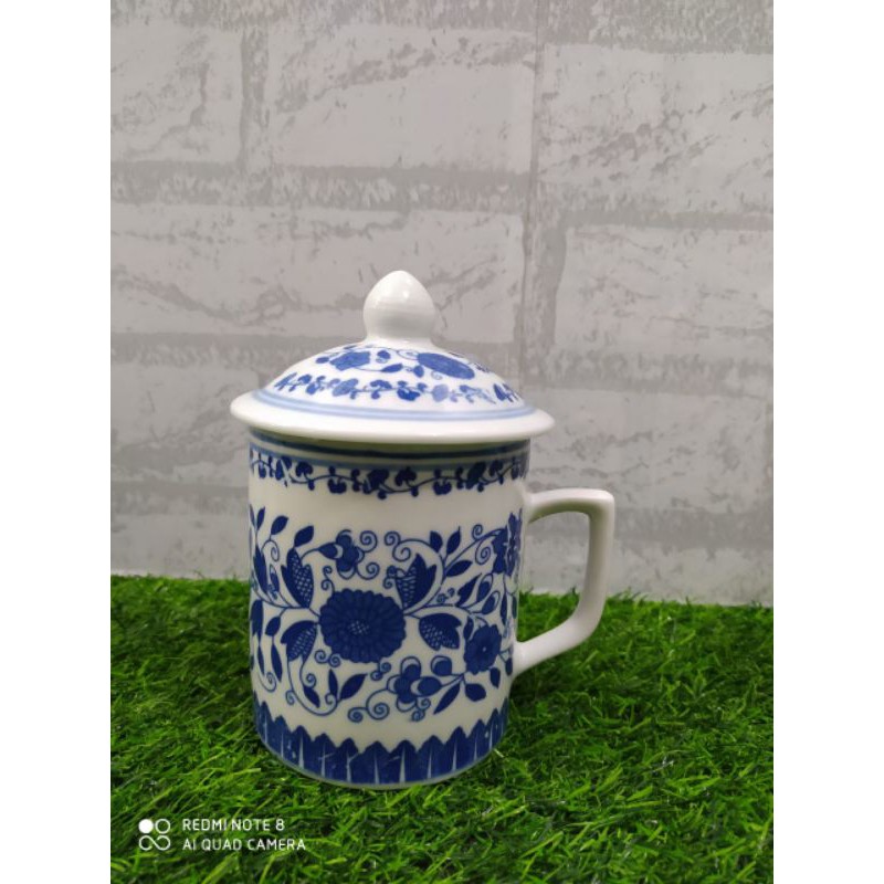 Mug Keramik Biru Putih/ Cangkir Keramik Biru Putih