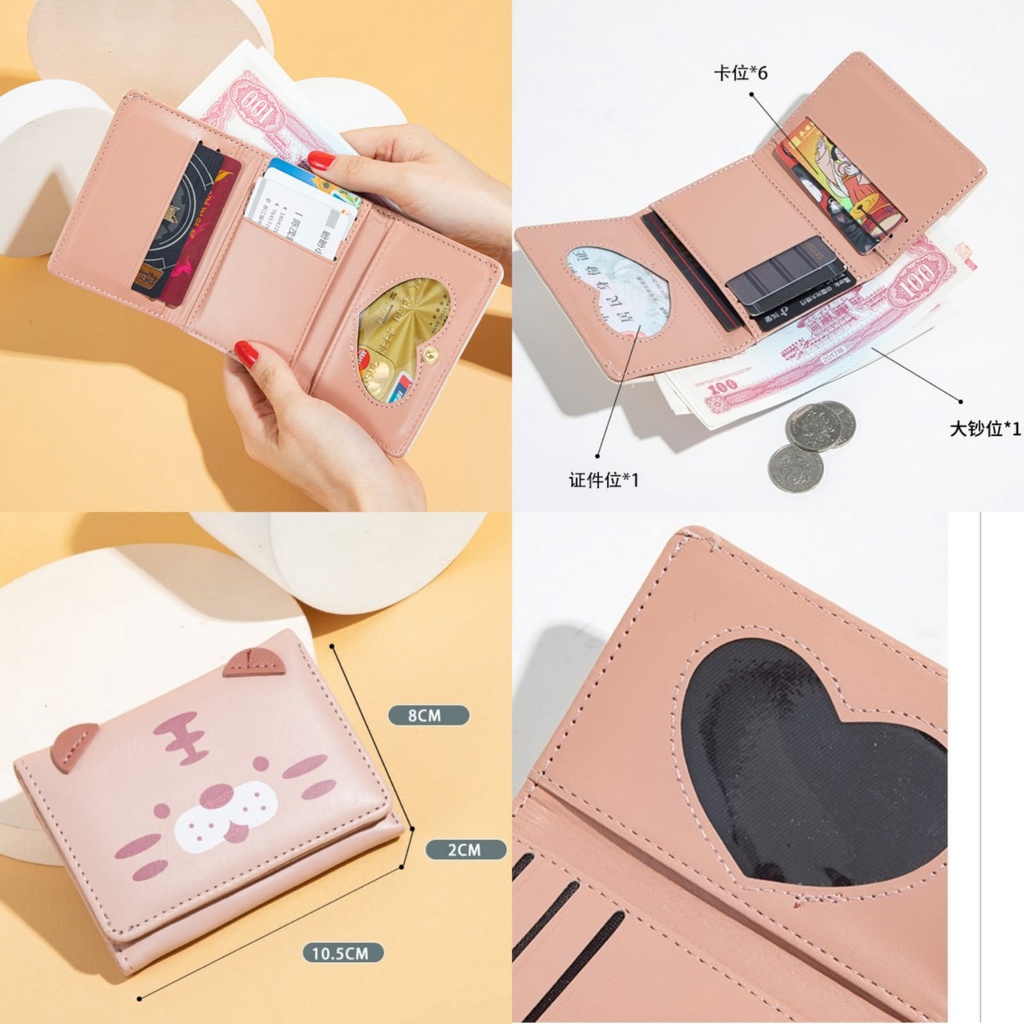 DOMPET LIPAT WANITA IMPORT CEWEK KOREA LUCU KULIT DIARNI WA512P3 PINK KECIL SLOT KARTU MINI UANG MURAH REMAJA KEKINIAN SIMPLE TIPIS BRANDED PREMIUM BATAM