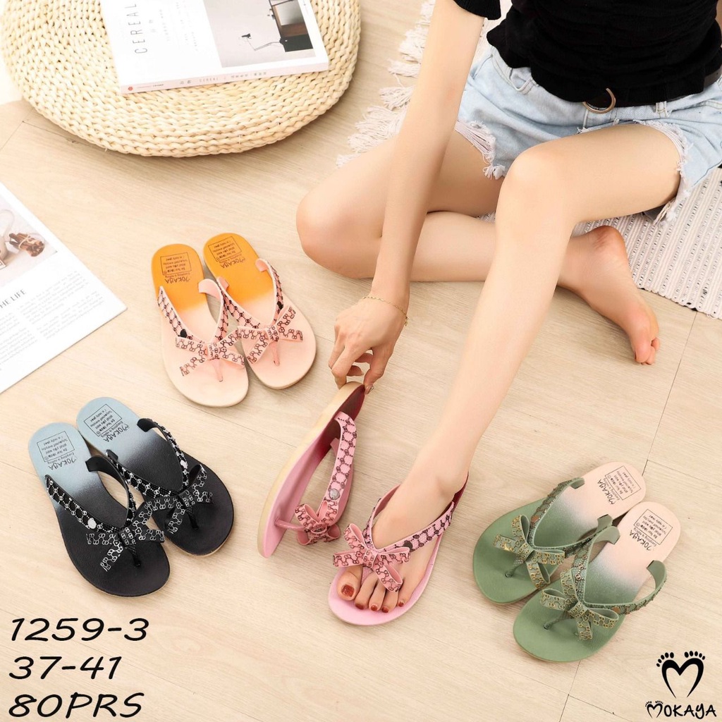 Sandal Jepit Wanita Model Pita Ikat Motif Sol Warna Gradasi Super Elegant Cantik Mewah Import Mokaya / Size 37-41 (1259-3)