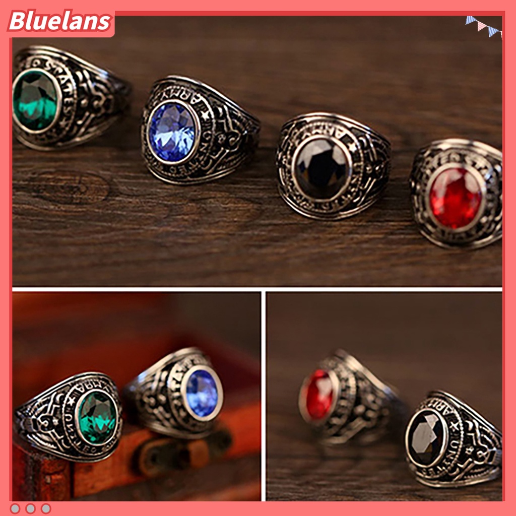 Bluelans Cincin Bahan Titanium Steel Aksen Berlian Imitasi Untuk Pria Dan Wanita