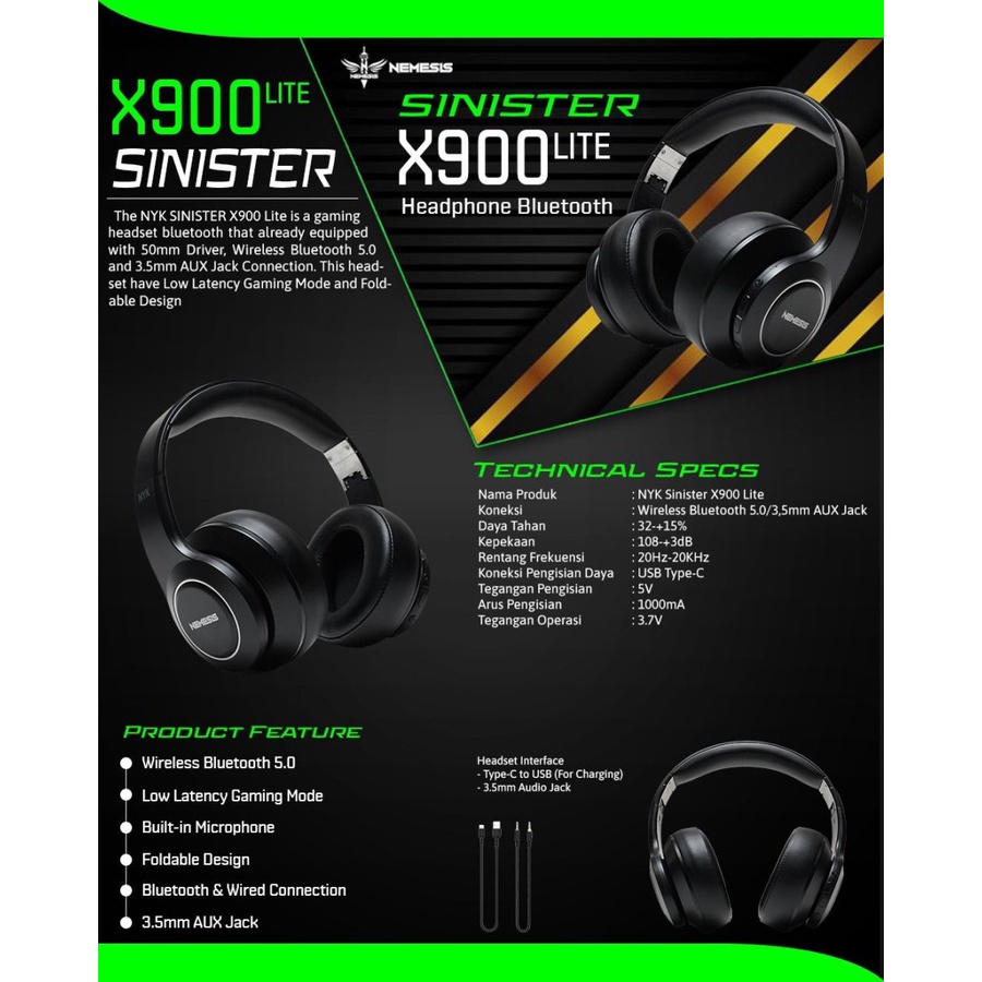 NYK X900 Lite Sinister Headset Bluetooth RGB