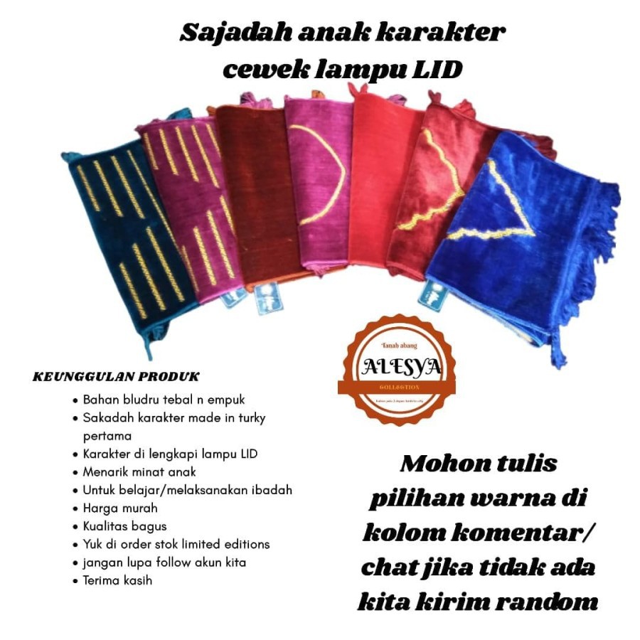 sajadah anak cewek karakter bahan beludru/harga best seller dan bisa bayar ditempat/COD