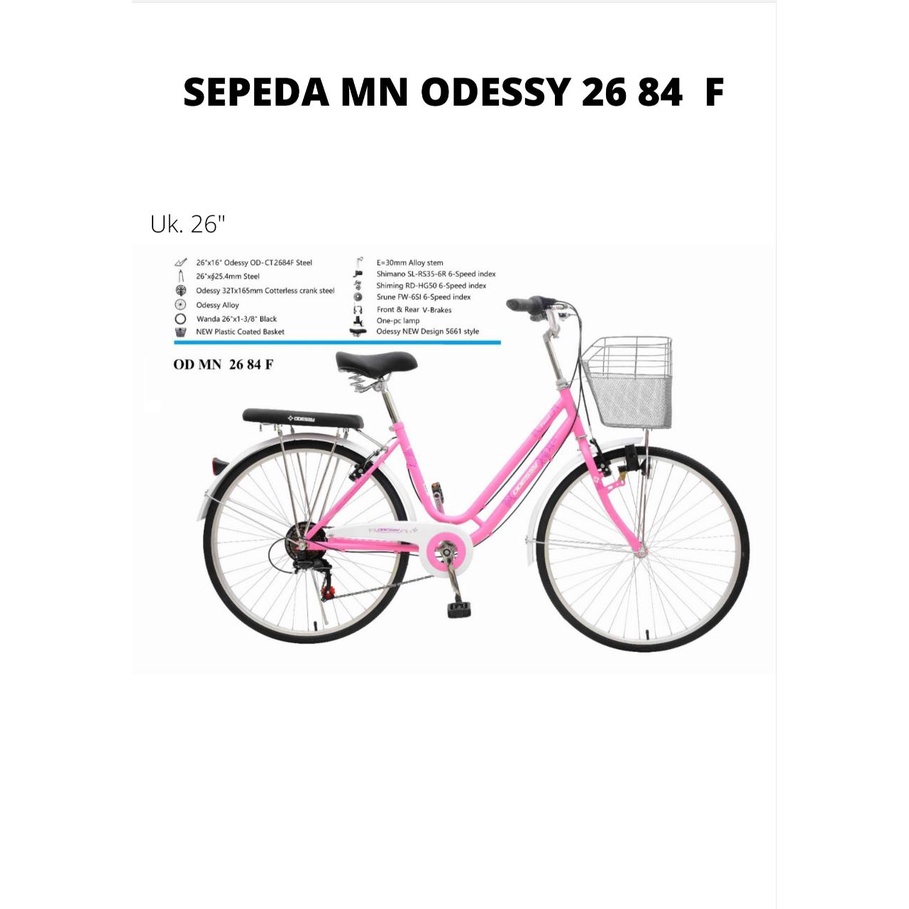 Sepeda Keranjang Dewasa ODESSY 26 84 F Ukuran 26 Inch Mini 6 Speed Sepeda Perempuan Harga Termurah