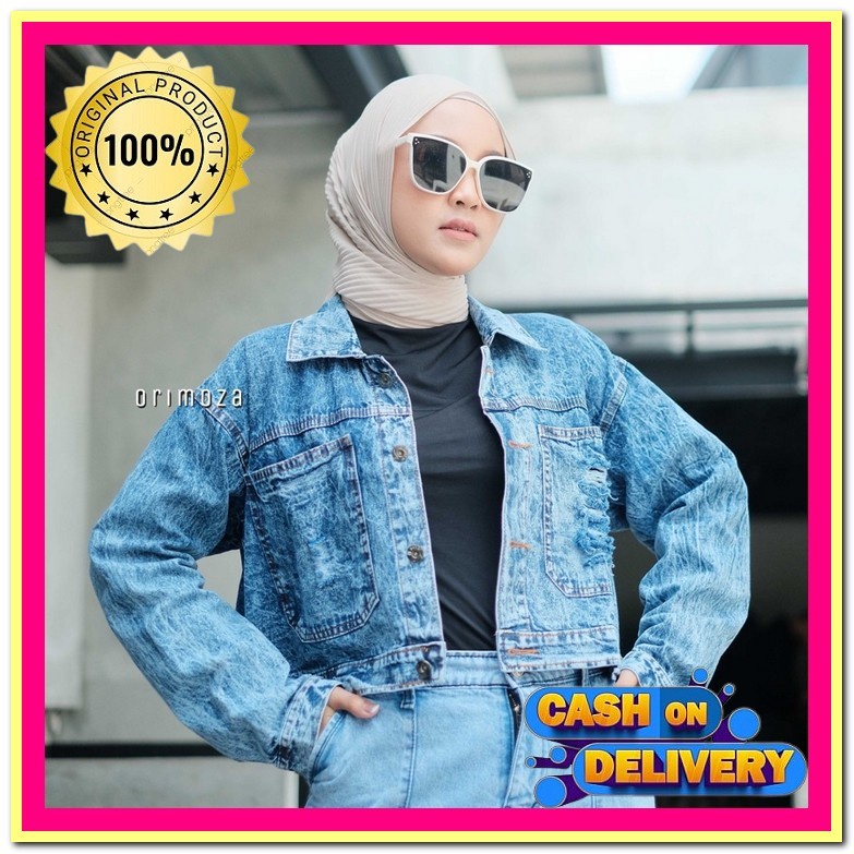 Jaket Jeans Perempuan Kekinian Jacket Jins Jin Cewek Model Crop Oversi Jaket Jeans Hoodie Oversize M
