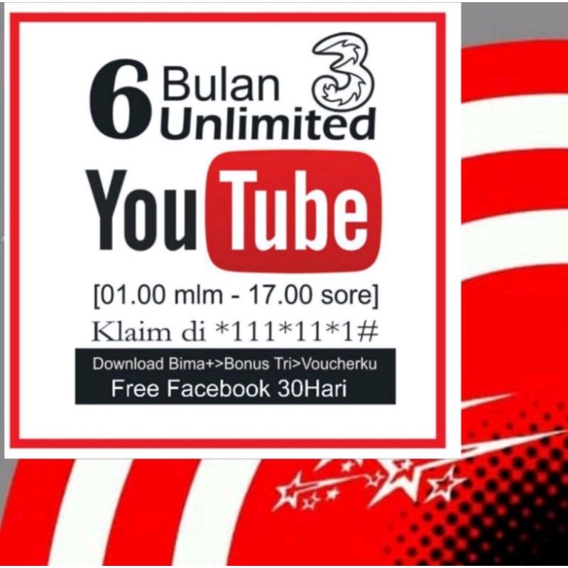 kartu Tri unlimited youtube 6 Bulan