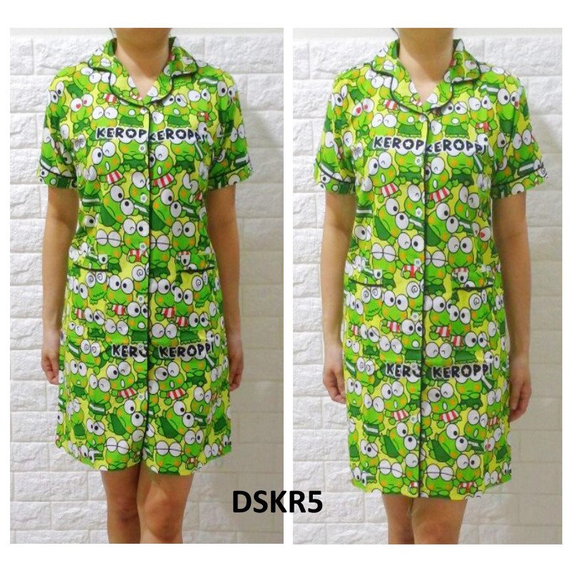 DSKR5 - Daster Katun Jepang Keroppi Green Kero Font