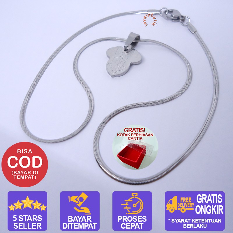 Lovelybutik Kalung Titanium Anak Anti Karat MNT Kalung Anak Cewek Cowok Uk. 35 cm  BONUS KOTAK