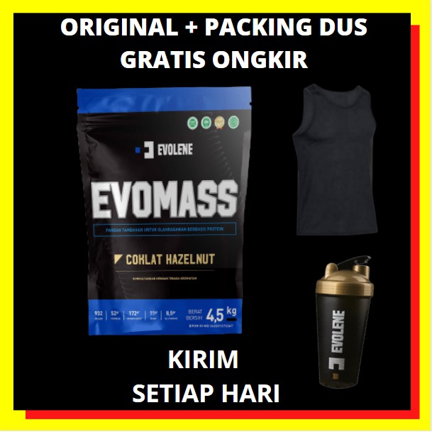 EVO MASS 4,5KG EVOLENE EVOMASS BPOM HALAL COKLAT HAZELNUT SUSU PROTEIN 10LBS 10 LBS 4,5 KILO KG EVOMAS EVO MAS EVOLINE EVOLEN GAIN SURPLUS KALORI PENAMBAH BERAT BADAN BB PRO GAINER (BKN WHEY) BCAA GLUTAMINE VANILA ICE CREAM VANILLA ICE CREAM VANILA