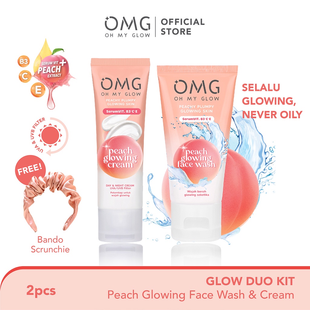 PROMO PAKET OMG Oh My Glow Duo (Peach Glowing Face Wash &amp; Cream)/OMG