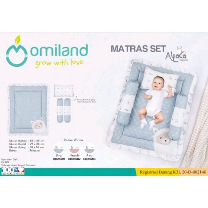 Omiland Baby Mattress set Panda  Perlengkapan  Tidur Bayi Matras Bantal Bayi Guling Set Abu OWM3141