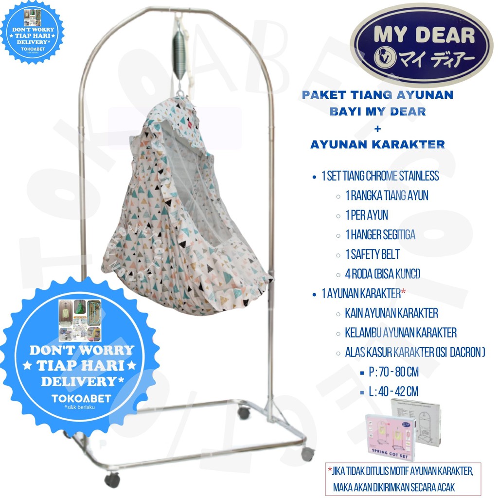 Ayunan bayi tiang chrome stainless kain ayunan karakter lengkap set MY DEAR TOKOABET